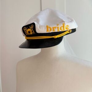 Bachelorette Party Ahoy Matie! White and Gold Bride Captain Hat with veil
